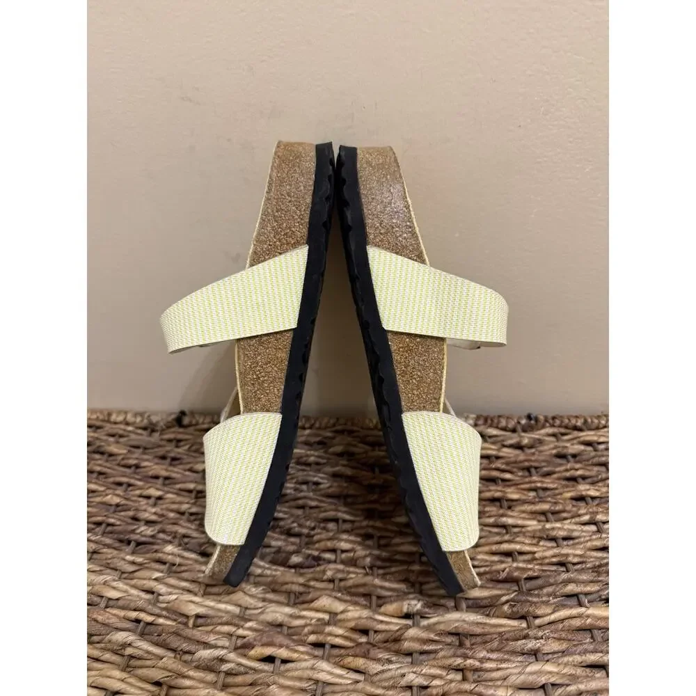 Birkenstocks Birki’s Aziza Sandals Yellow/White Narvic Stripe Us 8 Eu 39
